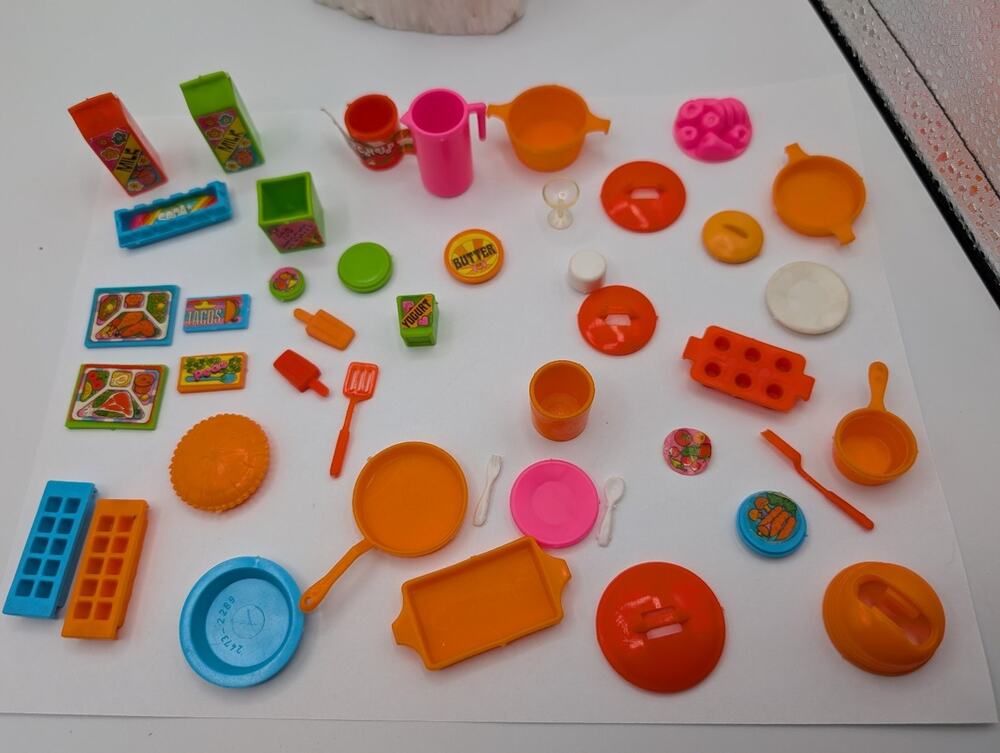 Vintage Dollhouse Miniature Food & Kitchen Play Set Lot - Groceries Pots Pans